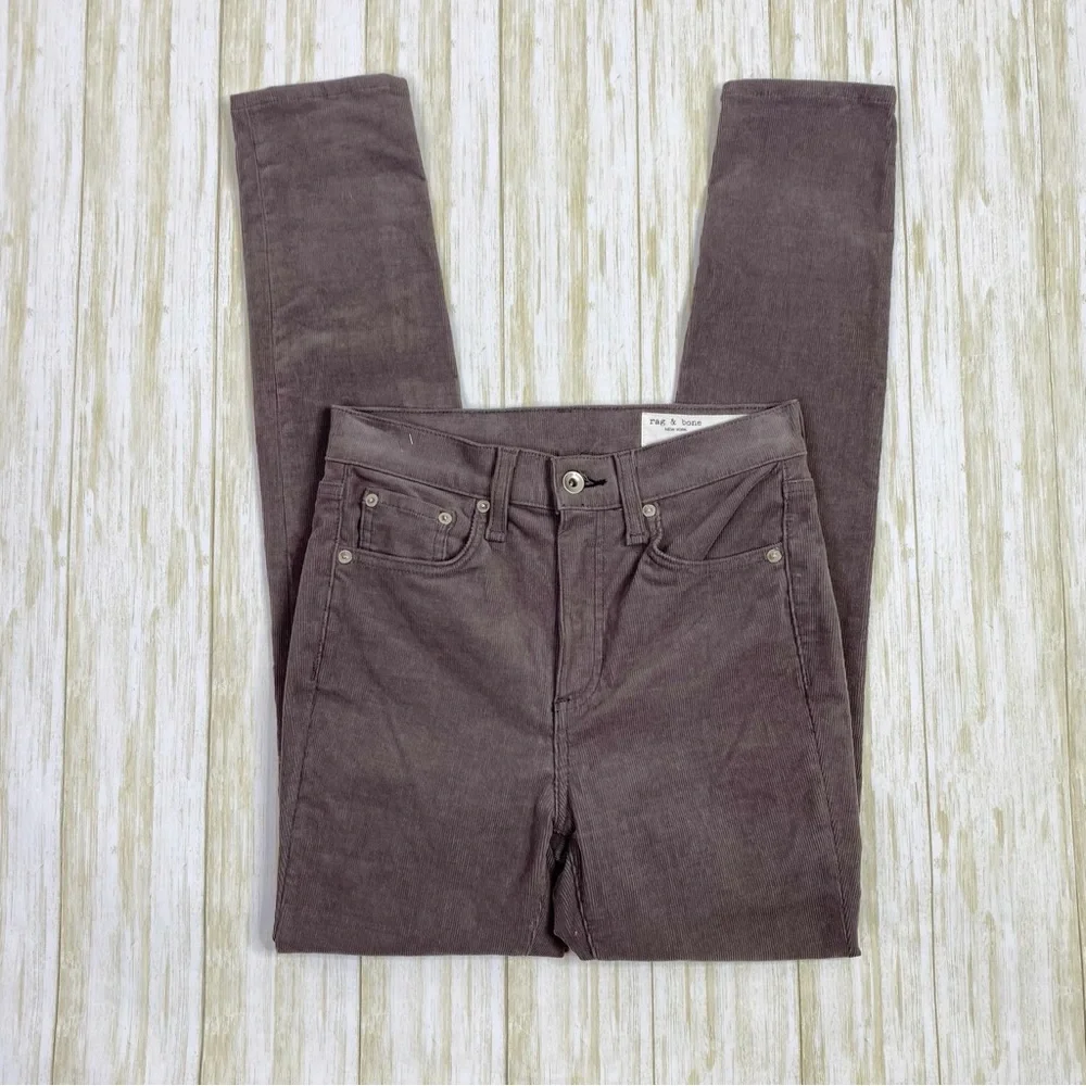 Rag & Bone High Rise Skinny Gray Nickel Corduroy Denim Jeans